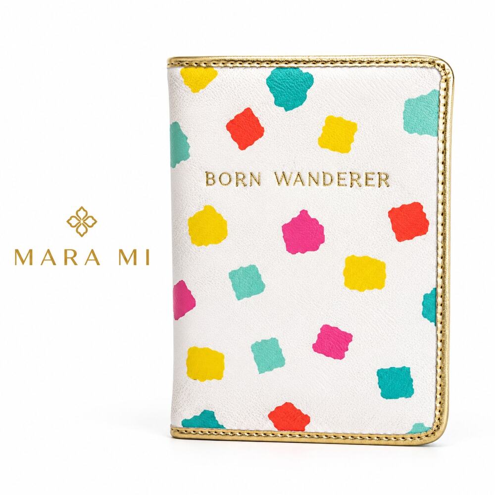 Mara Mi Born Wanderer Passport Holder White Travel Wallet Gold Trim Case OS